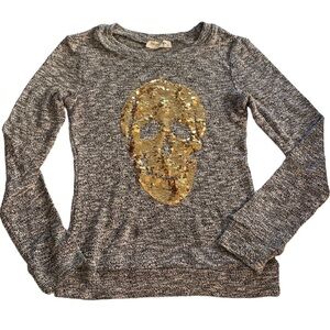 BEAR DANCE GOLDEN SEQUIN SKULL LONG SLEEVE TOP SIZE SMALL